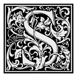 Pôster Letra S Monograma Medieval Arte Nova