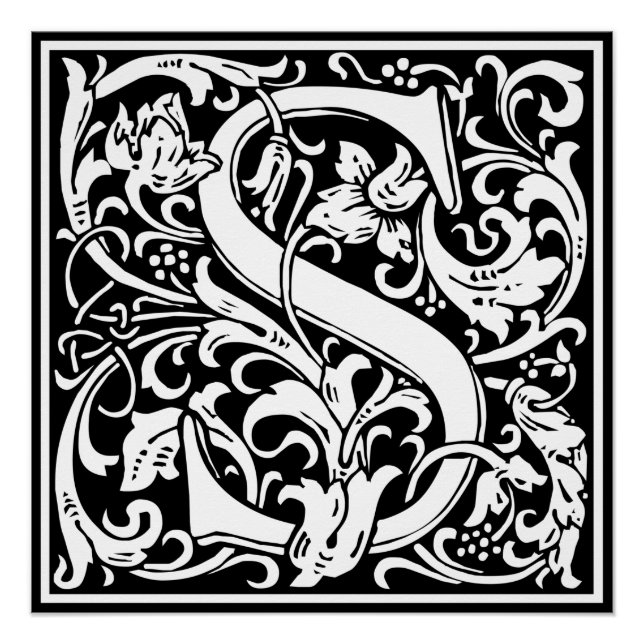 Pôster Letra S Monograma Medieval Arte Nova (Frente)