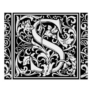 Pôster Letra S Monograma Medieval Arte Nova