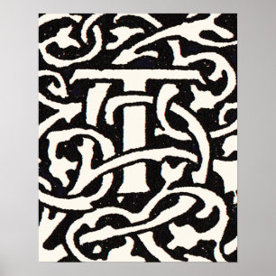 Poster Letra T Art Nouveau Monograma Vintage