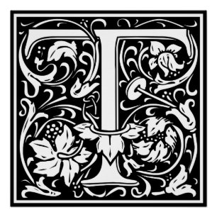 Pôster Letra T Monograma Medieval Arte Nova