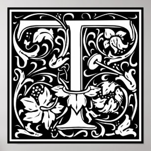 Pôster Letra T Monograma Medieval Inicial Vintage