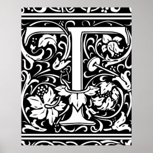 Pôster Letra T Monograma Medieval Inicial Vintage