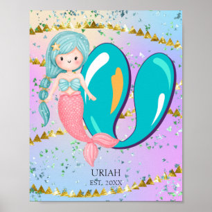 Poster Letra U Monograma, Forma de Água, Sereia de Sereia