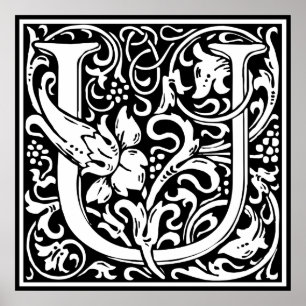 Pôster Letra U Monograma Medieval Arte Nova