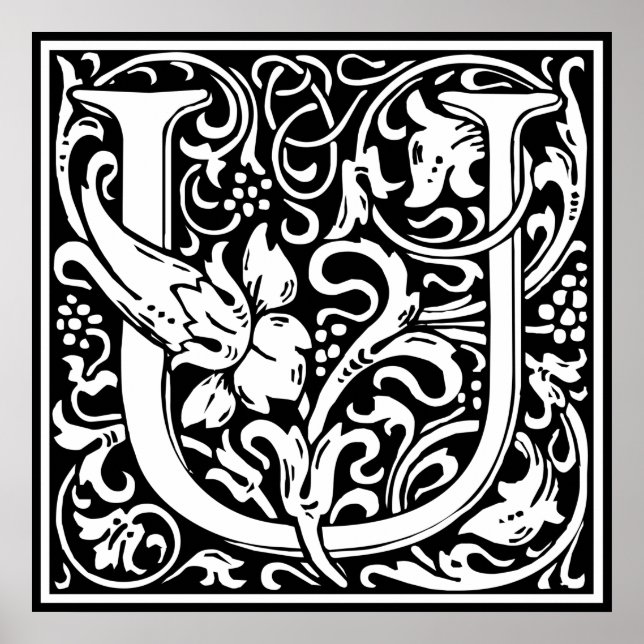 Pôster Letra U Monograma Medieval Arte Nova (Frente)
