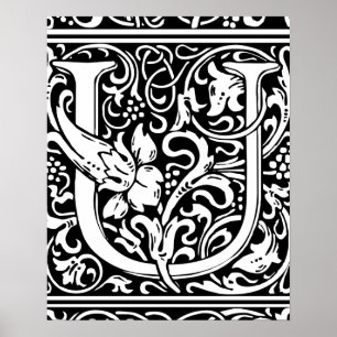 Poster Letra U Monograma Medieval Arte Nova