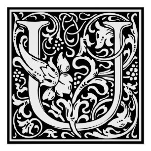 Pôster Letra U Monograma Medieval Arte Nova