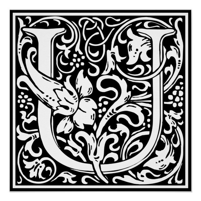Pôster Letra U Monograma Medieval Arte Nova (Frente)