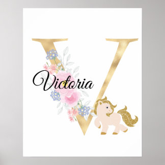 Poster Letra V monograma personalizado com pônei