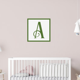 Poster Letra Verde Personalizada A Monograma Retro Nurser