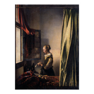 Pôster Letra Vermeer Girl Lendo na janela aberta Brilhant