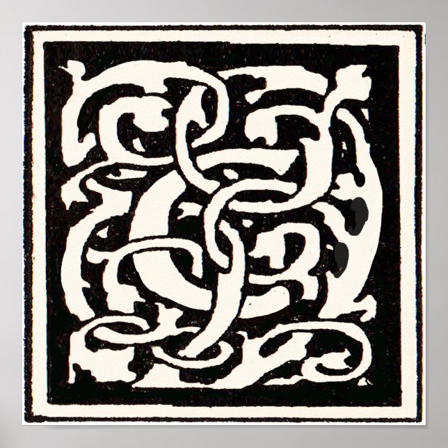 Pôster Letra Vintage Monograma C Art Nouveau (Frente)