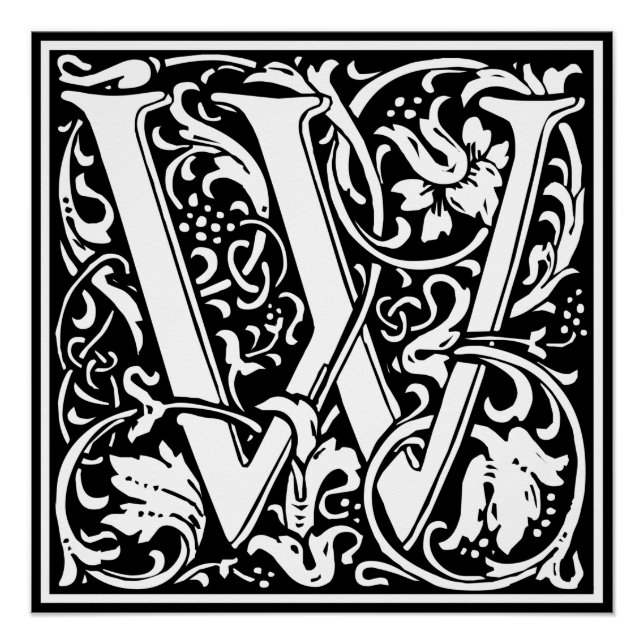 Pôster Letra W Monograma Medieval Arte Nova (Frente)