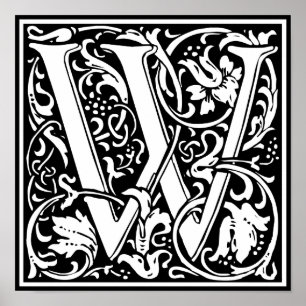Pôster Letra W Monograma Medieval Arte Nova