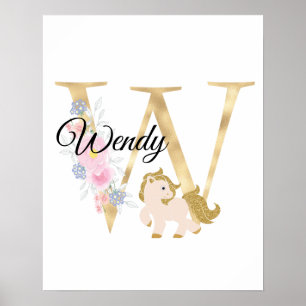 Poster Letra W personalizada monograma com pônei