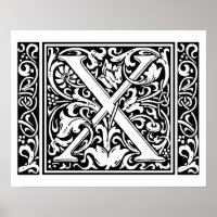 Letra X Monograma Medieval Art Nouveau
