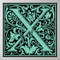 Letra X Monograma Medieval Art Nouveau