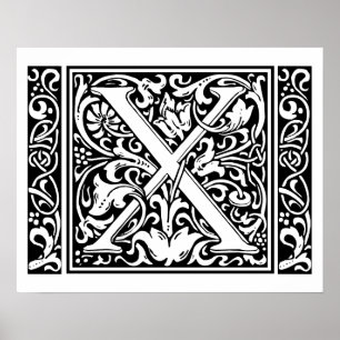 Pôster Letra X Monograma Medieval Arte Nova