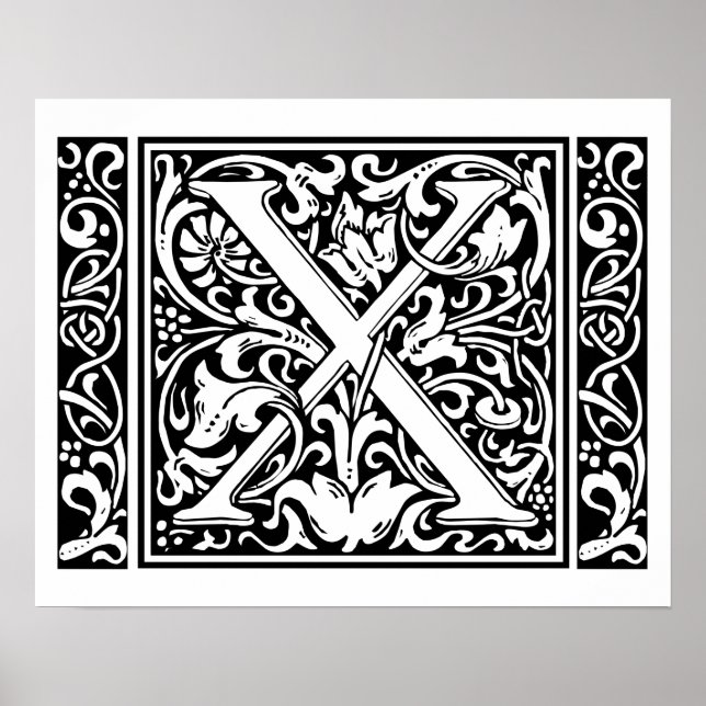 Pôster Letra X Monograma Medieval Arte Nova (Frente)