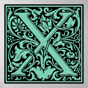 Pôster Letra X Monograma Medieval Arte Nova