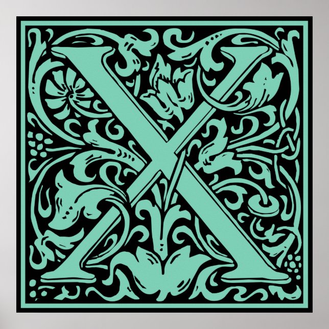 Pôster Letra X Monograma Medieval Arte Nova (Frente)