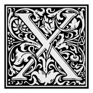 Pôster Letra X Monograma Medieval Arte Nova