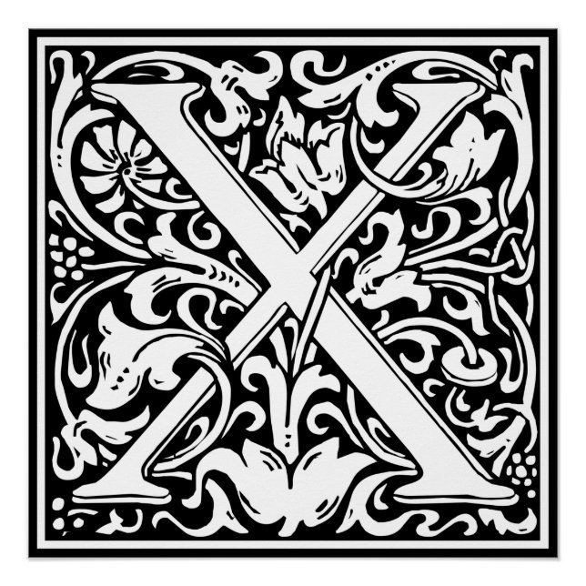 Pôster Letra X Monograma Medieval Arte Nova (Frente)
