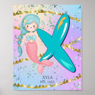 Poster Letra X Monograma Mola Aquarela Enfermeiro Sereia