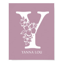 Letra Y Monograma Floral Nome Nursery Modern