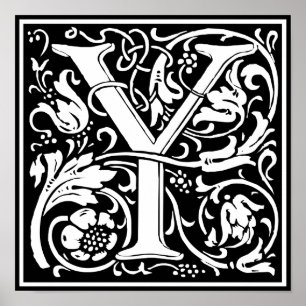 Pôster Letra Y Monograma Medieval Arte Nova