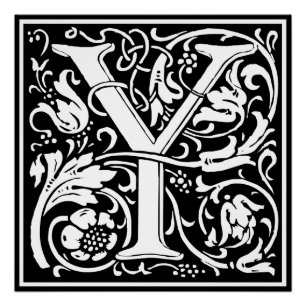 Pôster Letra Y Monograma Medieval Arte Nova