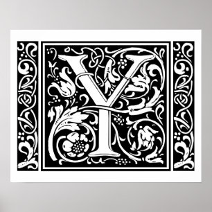 Pôster Letra Y Monograma Medieval Arte Nova