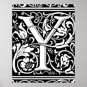 Pôster Letra Y Monograma Medieval Arte Nova