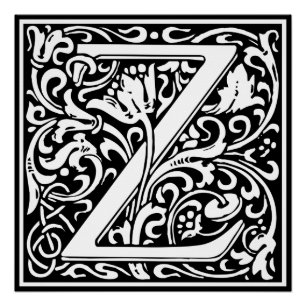 Pôster Letra Z Monograma Medieval Arte Nova