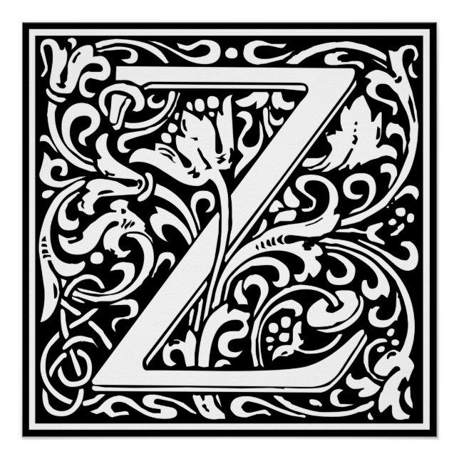 Pôster Letra Z Monograma Medieval Arte Nova (Frente)