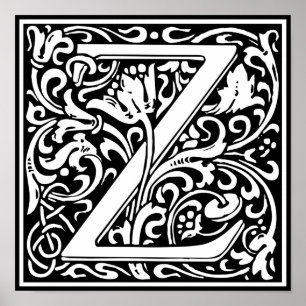 Pôster Letra Z Monograma Medieval Arte Nova