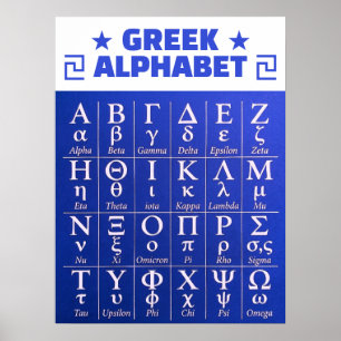 Poster Letras ABC para o Inglês A-Z Alfabeto Grego Azul