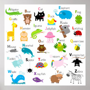 Poster Letras alfabéticas animais