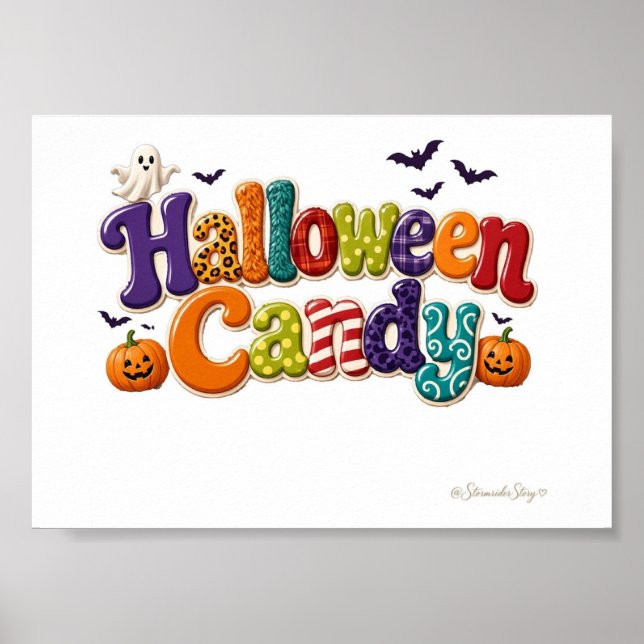 Poster Letras Bolha com Tema de Doces de Halloween (Frente)