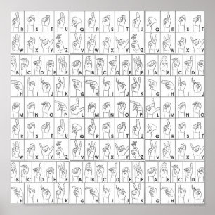 Poster Letras de alfabeto da linguagem de sinais ASL amer