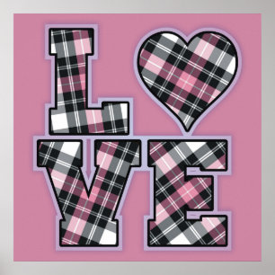 Pôster Letras de AMOR Empilhadas, Rosa E Xadrez Negra