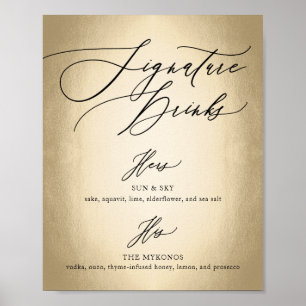 Poster Letras de Caligrafia Assinatura de Bebidas Sinal d