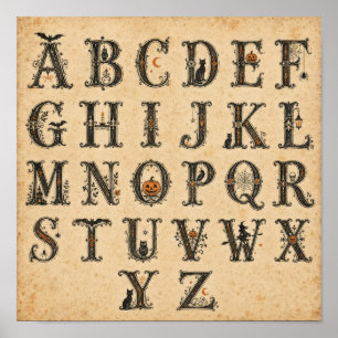 Poster Letras do Alfabeto de Halloween Vitoriano