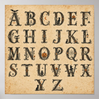 Poster Letras do Alfabeto de Halloween Vitoriano