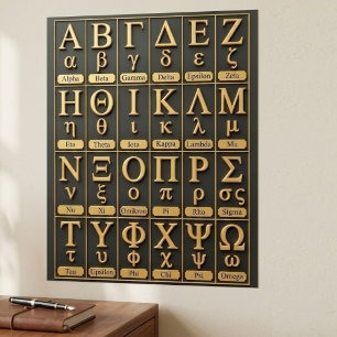Poster Letras do Alfabeto Grego Ouro Pronúncia Em Ordem