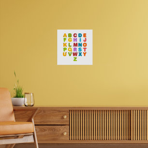 Poster Letras Fofas Aprendizado Divertido Alfabeto Cor de
