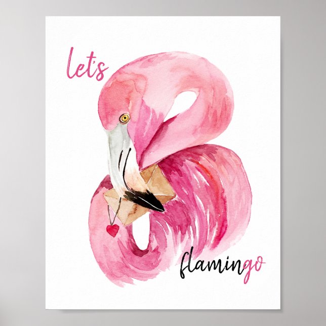 Poster Letrascor Rosa Exótico Moderno Vamos Flamingo Aqua (Frente)