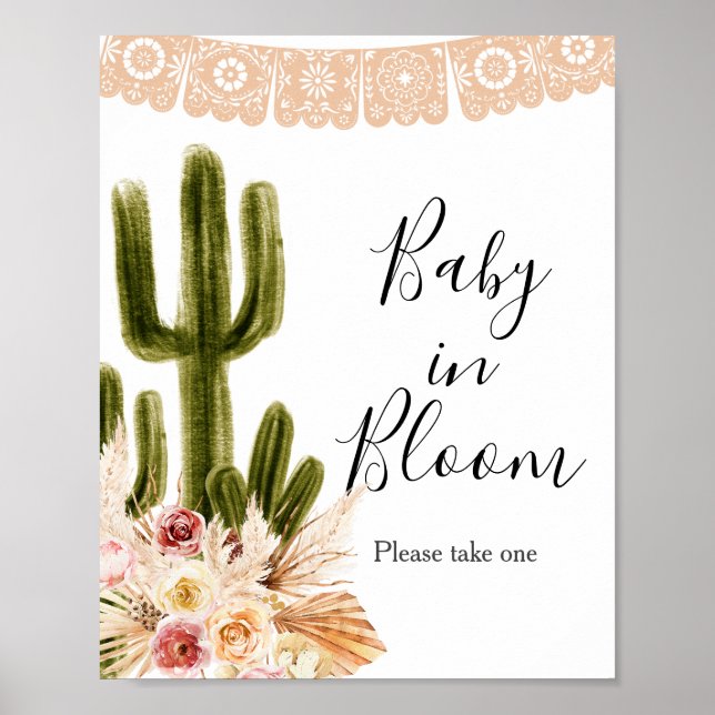 Poster Letreiro Boho Cactus Taco Bout Baby em Flor (Frente)