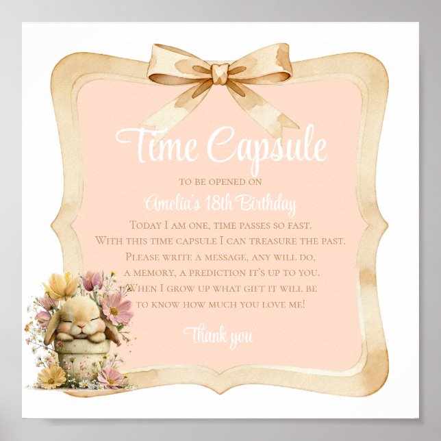 Poster Letreiro de 1º Aniversário do Coelho de Gingham Pê (Frente)